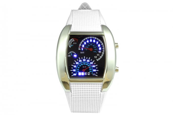 Auffällige LED Armbanduhr I Tachometer Optik Silber Leuchtuhr I Digitale Herrenuhr Teenager Motorsport Fans