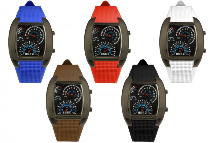 LED-Armbanduhr Tachometer I Anthrazit Grau Leuchtuhr I LED-Uhr Auto Tacho