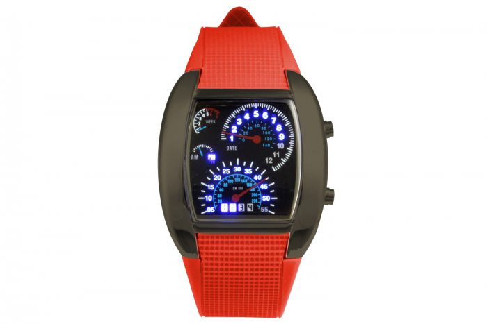 LED-Armbanduhr Tachometer I Anthrazit Grau Leuchtuhr I LED-Uhr Auto Tacho