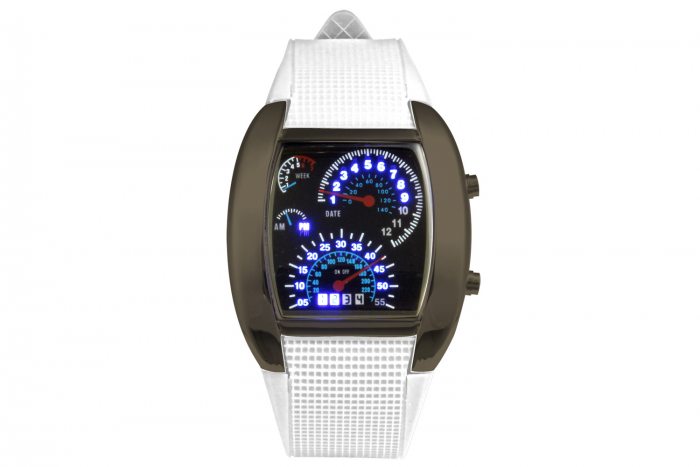 LED-Armbanduhr Tachometer I Anthrazit Grau Leuchtuhr I LED-Uhr Auto Tacho