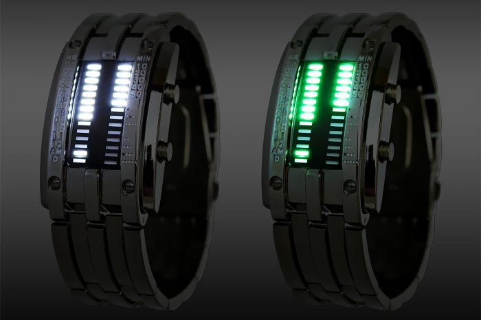Twin Display LED-Armbanduhr silbergrau