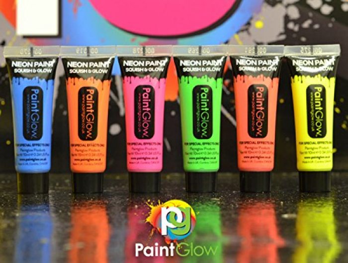UV Körpermalfarbe Paintglow 6 x 13 ml Schwarzlicht Schminke