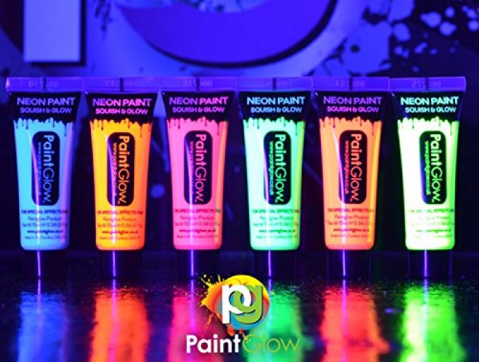 UV Körpermalfarbe Paintglow 6 x 13 ml Schwarzlicht Schminke