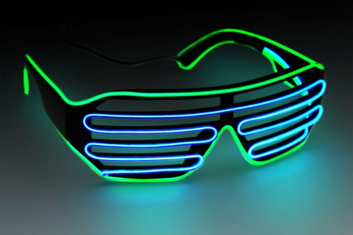 Soundaktivierte EL-Wire Bicolor Party-Shutterbrille schwarz I Gitterbrille I Brille mit Licht leuchtet