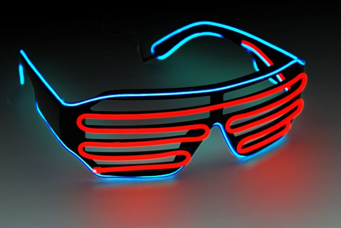 Soundaktivierte EL-Wire Bicolor Party-Shutterbrille schwarz I Gitterbrille I Brille mit Licht leuchtet