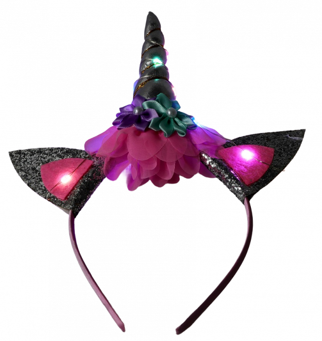 Unicorn glitter headband with colorful LEDs