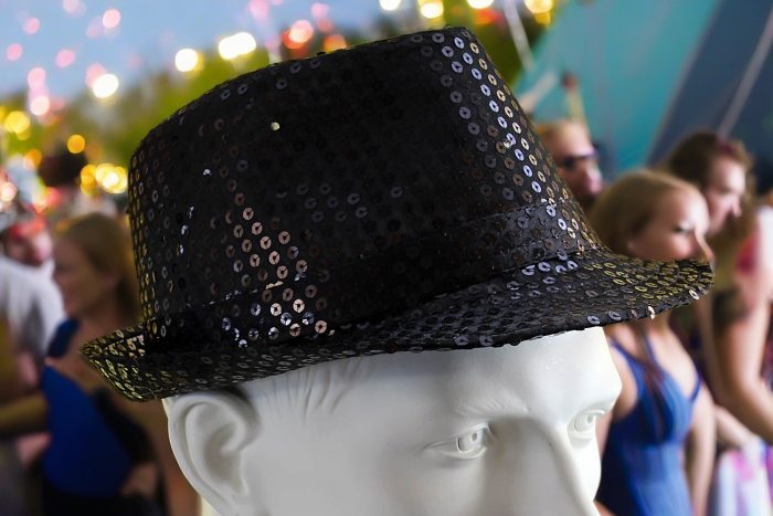 Sequin hat with colored LEDs