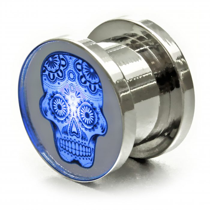 bluer skull totenkopf tunnel plug ohrschmuck