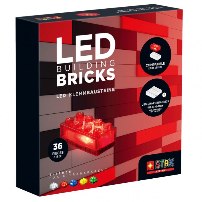 STAX LED klemmbausteine set transparent kinder kunstuktions spielsachen