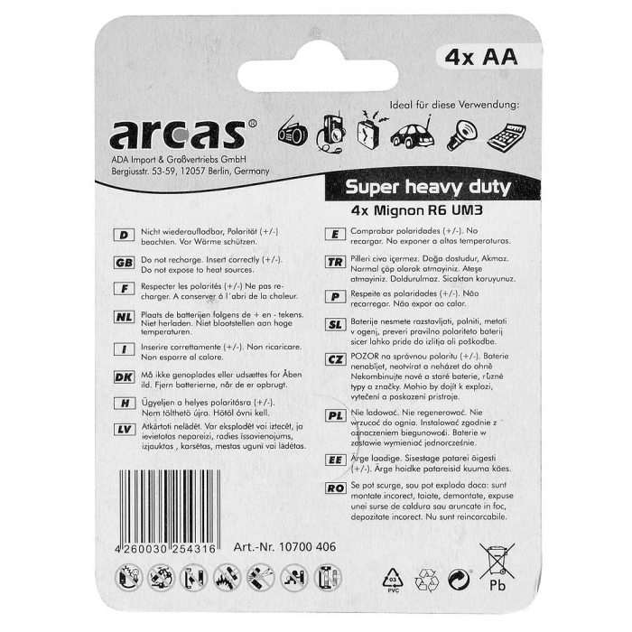 4 x AA Arcas Batterien R06 Mignon sp4