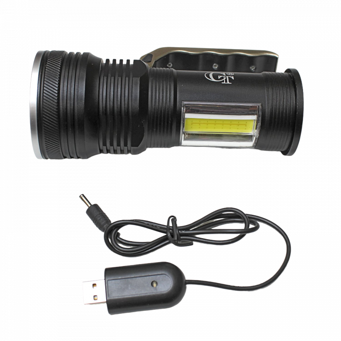 USB battery charging on the flashlight handle