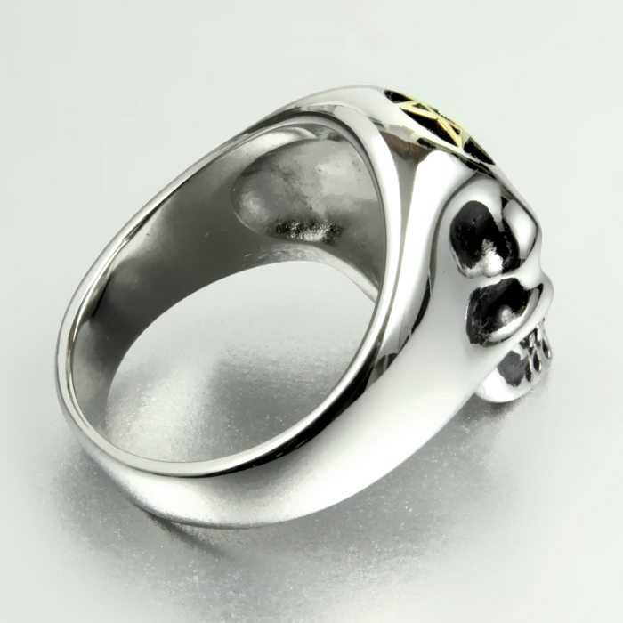 Silver skull ring pentagram made of stainless steel I skull jewelry
