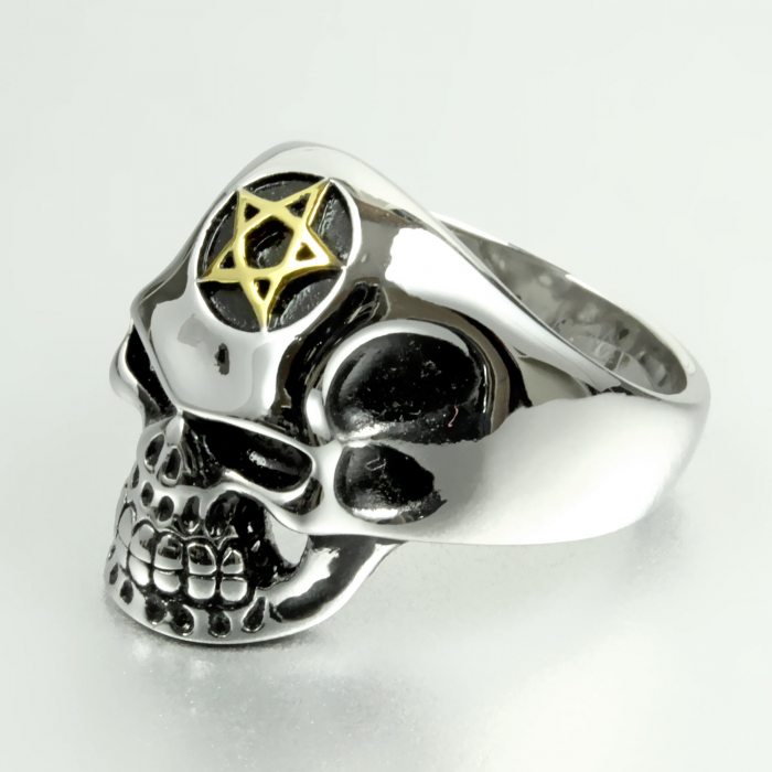 Silver skull ring pentagram made of stainless steel I skull jewelry