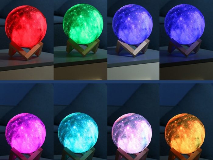 Dimmable multicolor moon lamp with remote control