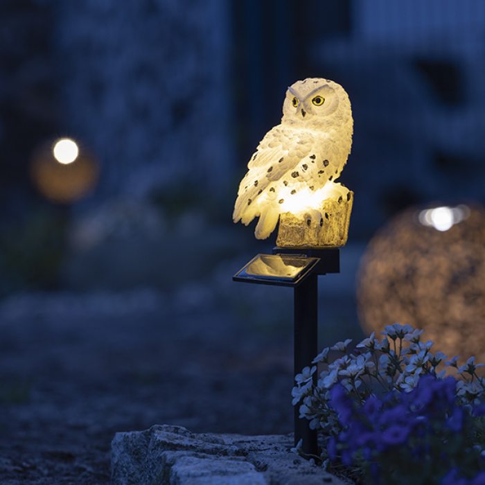 LED solar owl with ground spike