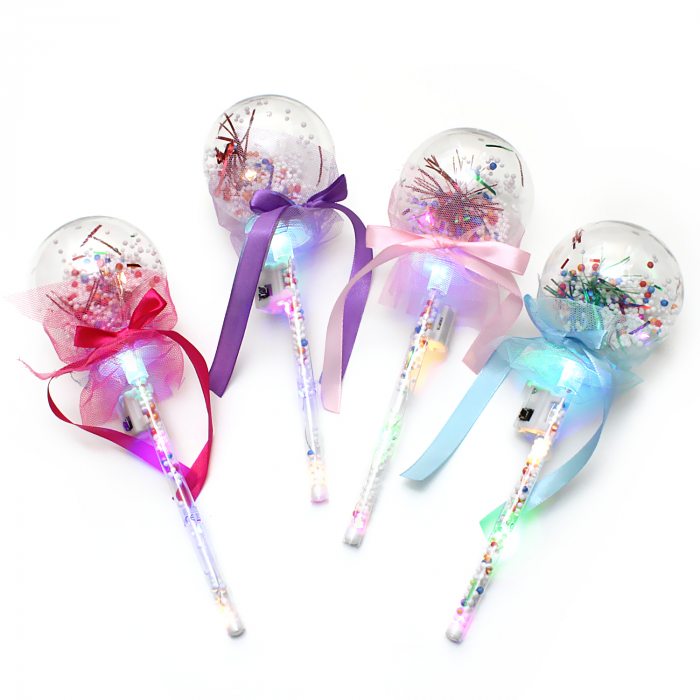 LED-Wunderrassel Stab mit Schleife 4 Farben I Blinkstab Party Leucht-Rassel bunte LEDs I Blinkende bunte Kinderrassel