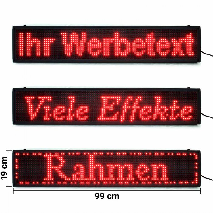 LED-Laufschrift 99x19 cm Rot WiFi Reklameschild Innenbereich P10 I 1m 100cm I Programmierbar Wifi Wlan per App IOS Android & Windows kompatibel