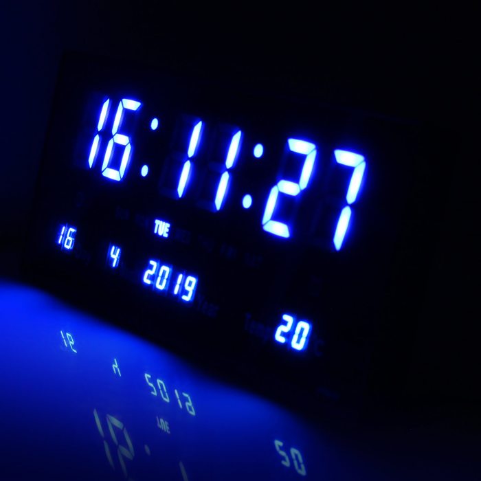 LED wall clock time date temperature  36x15cm