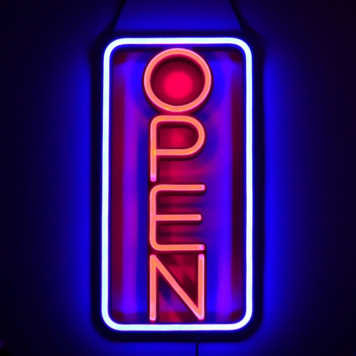 Neon sign OPEN upright