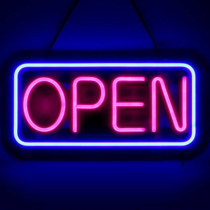 Open sign neon optics in blue pink