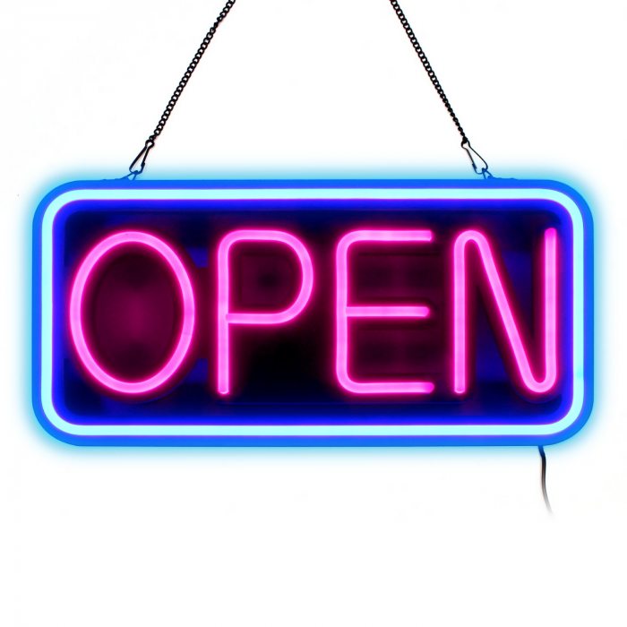 Large & Bright LED Sign Open I Pink-Red Neon