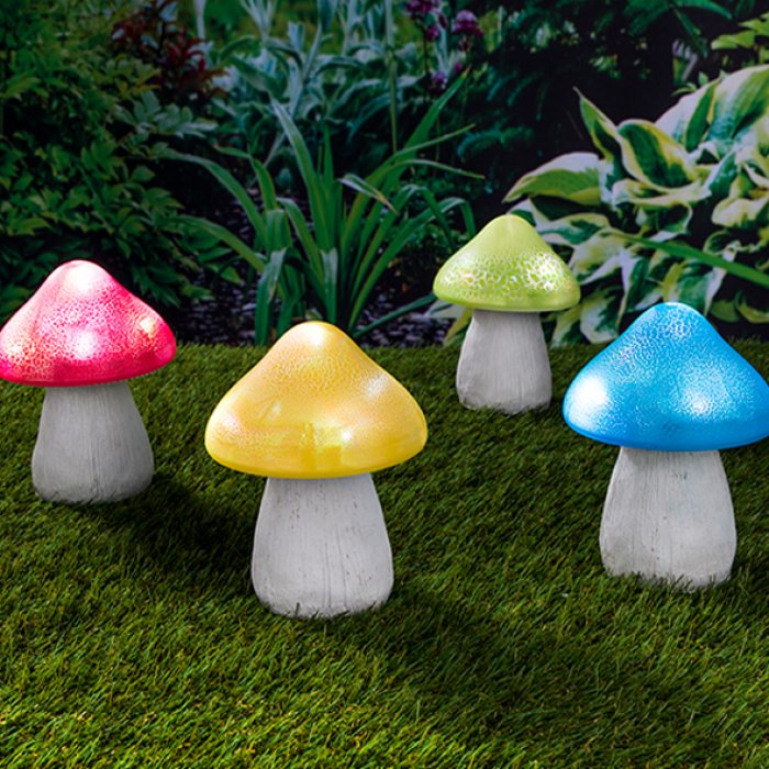 Solar LED Pilz in blau rot grün gelb