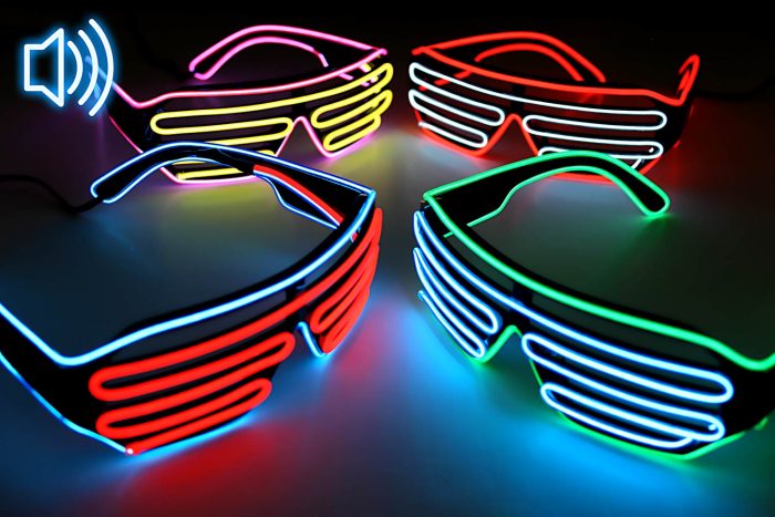 Soundaktivierte EL-Wire Bicolor Party-Shutterbrille schwarz I Gitterbrille I Brille mit Licht leuchtet