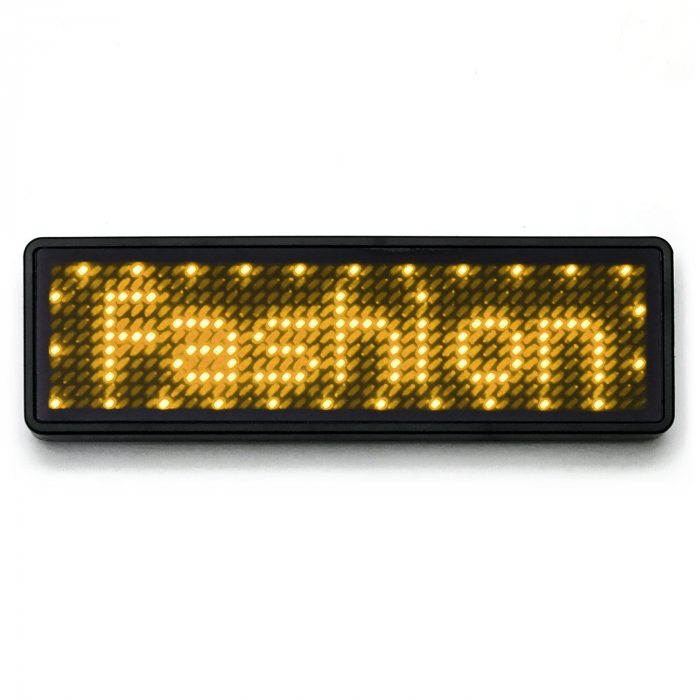 LED name tag Scrolling App & USB programmable yellow