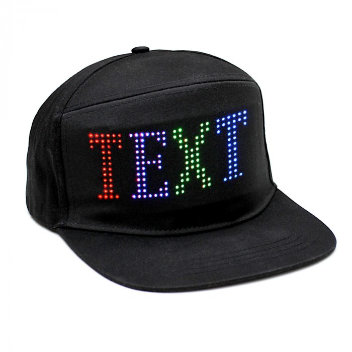 Snapback cap with scrolling text