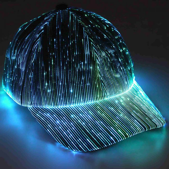 LED Glasfaser-Cap I Leuchtkappe LED-Mütze mit 7 leuchtenden Farben & 11 Leuchtfunktionen I  Leuchtendes Basecap akkubetrieben