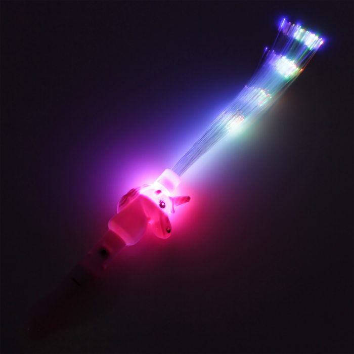 LED Einhorn Glasfaser Leuchtstab mit 3 Leuchtfunktionen I LED Blink Leuchtwedel Unicorn Pink Lila