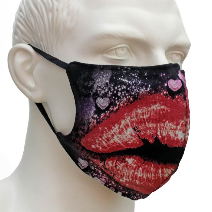 Glow in the Dark Stoffmaske Kuss Kussmund-Maske UV Schwarzlicht Alltagsmaske mit Leuchteffekt