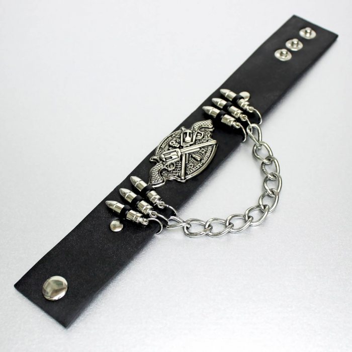 Leather bracelet with snap fasteners