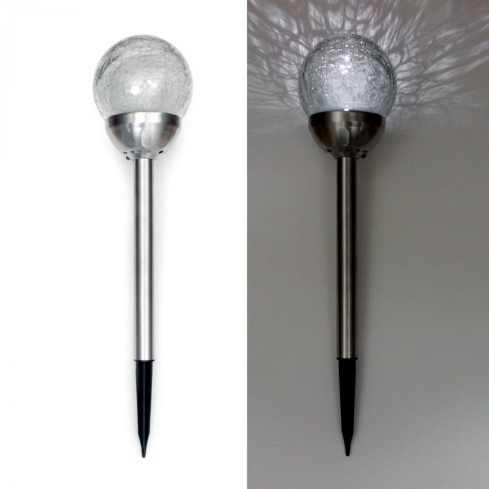 Glaskugel Solarleuchte 11 cm Durchmesser weiße LED I LED Solar-Wegeleuchte mit Erdspieß I Solar-Gartenleuchte I Wetterfeste Outdoor-Beleuchtung