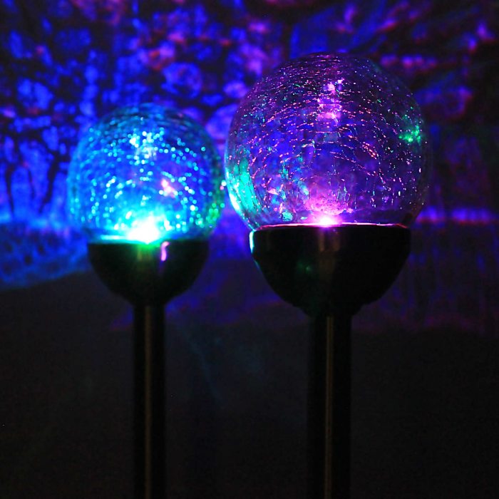 Color changing glass lamp with ground spike