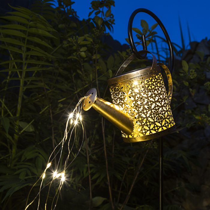 Gartendeko LED-Gießkanne mit Solarzelle