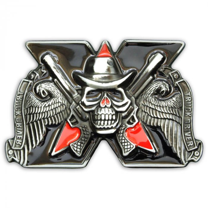 X-Skull-Gürtelschnalle mit Pistolen