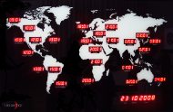 LED-Weltzeituhr I LED-Wanduhr: Weltzeit Uhr mit 24 Hauptstädten und Datums LED Anzeige