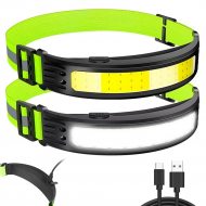 Battery headlamp with wide-area white or red LED lighting