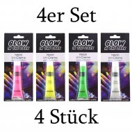 4er Set UV Leuchtfarbe Körpermalfarbe Gesicht & Körper I 4 x 28 ml I Neon Glow in the Dark Schwarzlicht Schminke Pink Grün Gelb Weiß