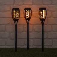 Pack of 3 solar LED torches for garden and balcony lighting, rustic flame light for terraces and balconies