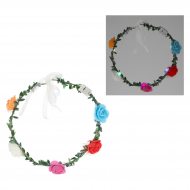 Leuchtender Rosen Haarkranz mit Schleife I LED Blumenkranz Haarkranz mit Blüten I Kopfschmuck für Schlagernacht Oktoberfest Fasching Konzert