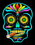 Nur Größe M Sonderangebot I Rotes Totenkopf Equalizer LED T-Shirt  Sugar Skull Halloween I Leuchtshirt