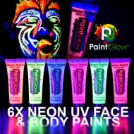 UV Körpermalfarbe Paintglow 6 x 13 ml Schwarzlicht Schminke