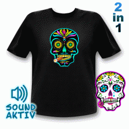 Sugar Skull LED-Shirt schwarz Mexikanischer Totenkopf T-Shirt