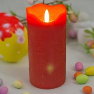 Luminous LED pillar candle red 15 x 7.5 cm with timer & wick - Kopie