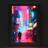 LED-Bild Cyber-City LED-Leuchtrahmen DIN A4 Aluminium I Futur-Posterrahmen Hintergrundbeleuchtung I LED-Bilder-Leuchtkasten I Leuchtkasten mit ultraflachem Design & Klapprahmentechnik