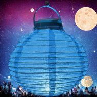 Atmospheric light for party decoration: colorful LED lanterns as practical decoration for the garden, balcony and terrace