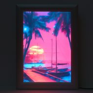 LED-Bild karibischer Sonnenuntergang LED-Leuchtrahmen DIN A4 Aluminium I Karibik-Poster Hintergrundbeleuchtung I LED-Bilder-Leuchtkasten I Leuchtkasten mit ultraflachem Design & Klapprahmentechnik