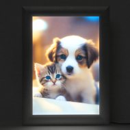 LED-Bild Hund Katze LED-Leuchtrahmen DIN A4 Aluminium I Tierbabys Posterrahmen Hintergrundbeleuchtung I LED-Bilder-Leuchtkasten I Leuchtkasten mit ultraflachem Design & Klapprahmentechnik